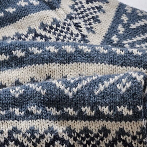 Over Pull Scandinavian Pattern Cardigan Womens L Blue White LS Cottage Lagenlook - Picture 11 of 14